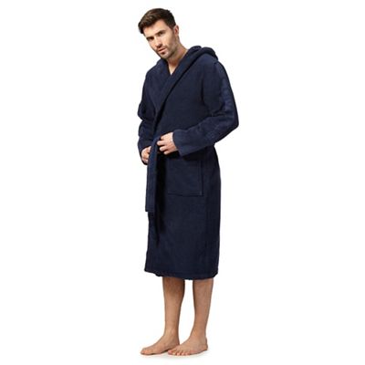 Navy hooded towelling dressing gown